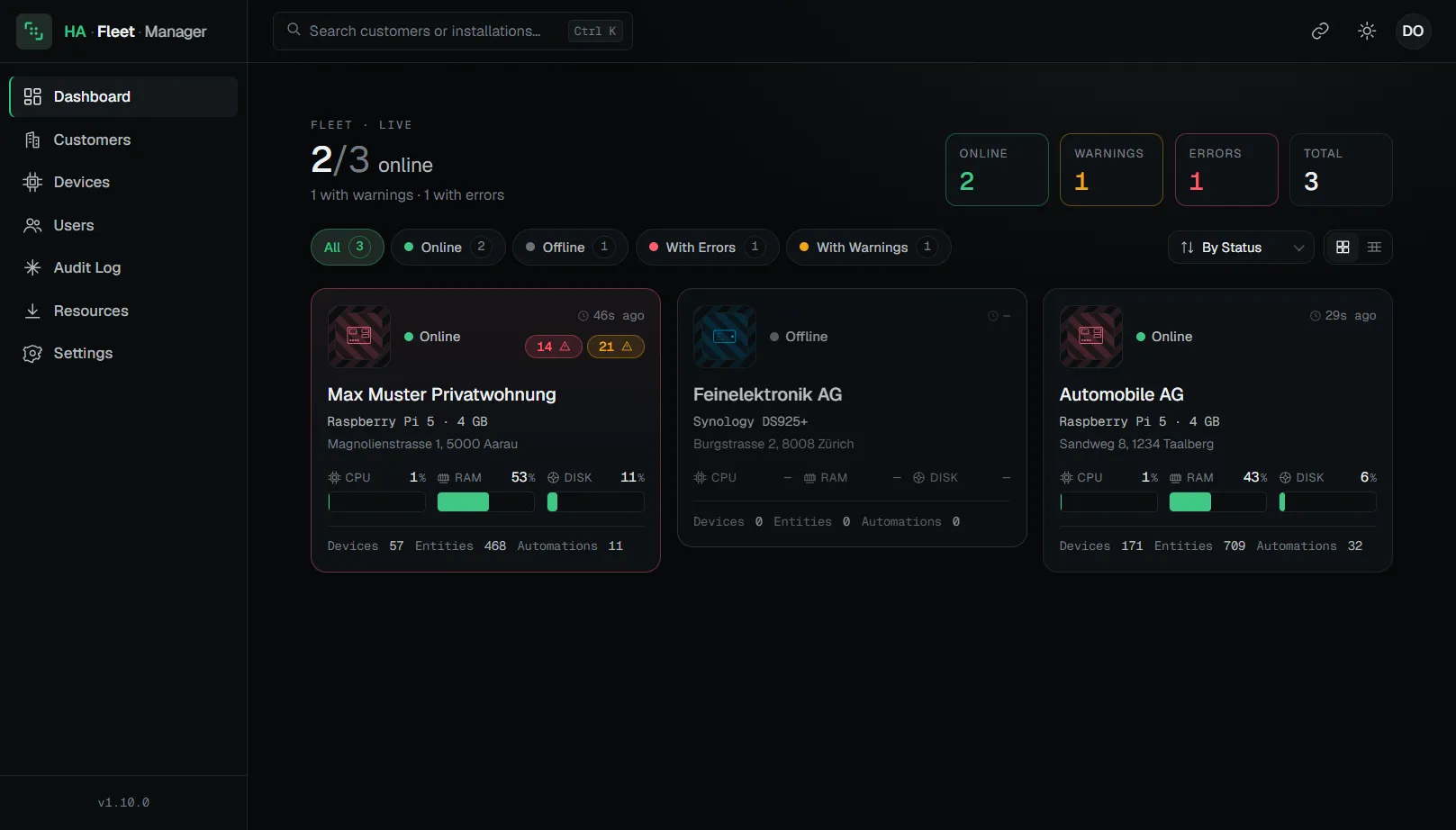HA Fleet Manager in four screenshots