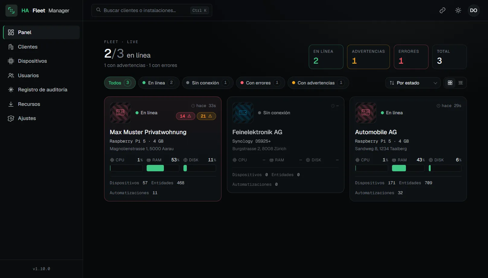 HA Fleet Manager en cuatro capturas